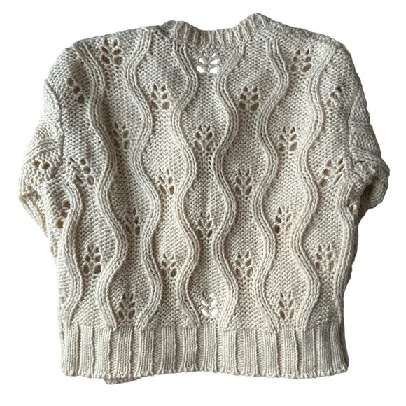 FREAK'S STORE Cream Cable Knit Open Front Tie Front Cardigan Sweater - Picture 5 of 9